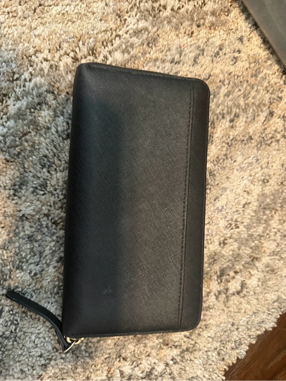 kate spade Black Saffiano Zip-Around Wallet with Gold Plaque